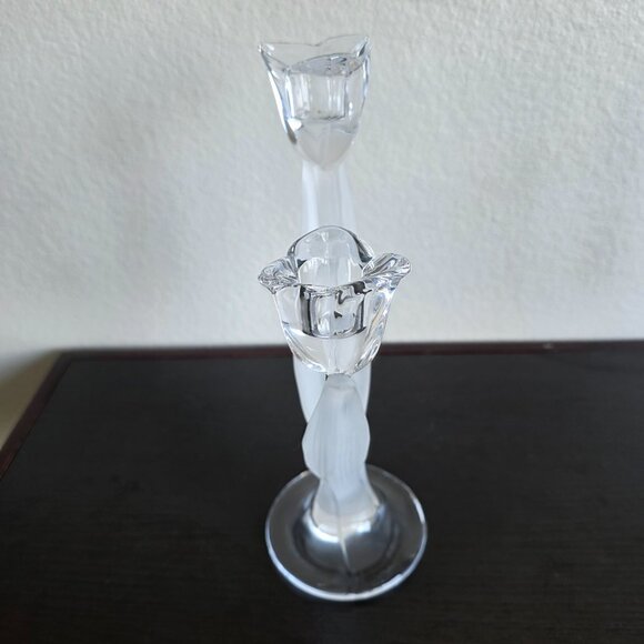 2 Mikasa Spring Aria 10" Tall Double Tulip Candle Holders Clear & Frosted Glass - Picture 3 of 11